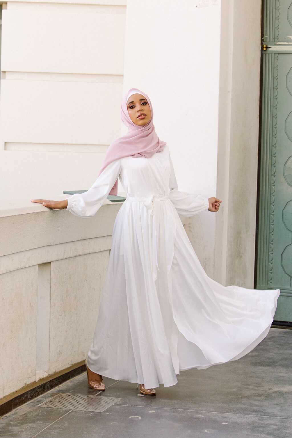 Shop Classy White Satin Modest Dress ...